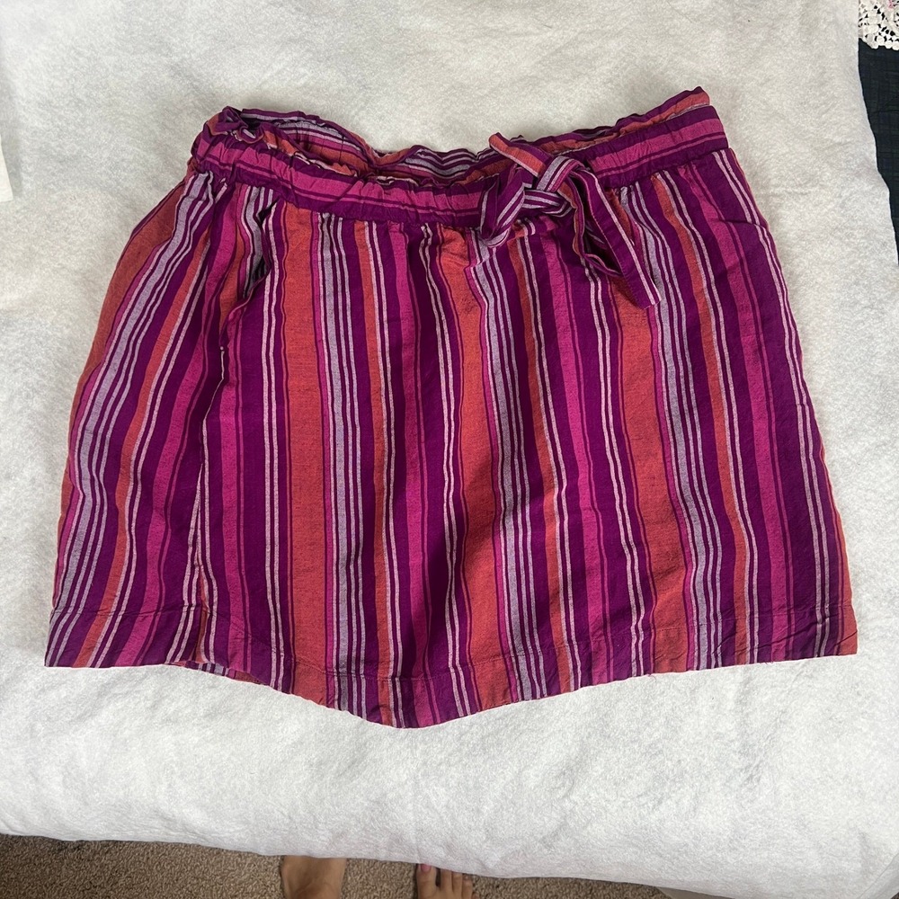 A New Day XXL Striped Mini Skirt Purple Pink Orange Tie Elastic Waist Pockets